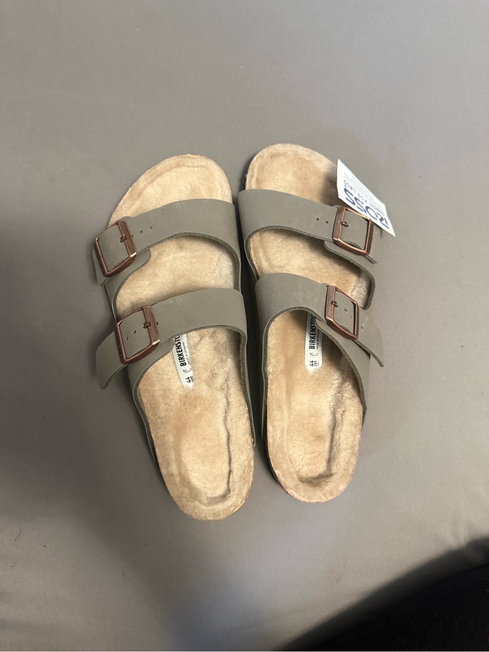 Birkenstock Arizona Shearling-Lined Two-Strap Sandals — Taupe Suede